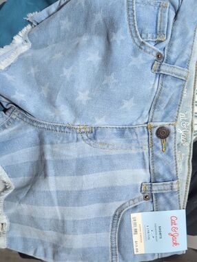 Pack Of #10 Cat & Jack Light Blue Denim Shorts with Star & Stripe Print (Resale)